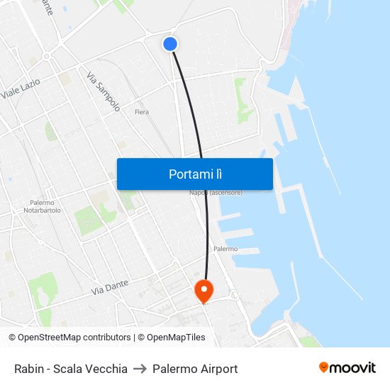 Rabin - Scala Vecchia to Palermo Airport map