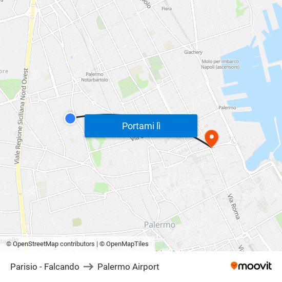 Parisio - Falcando to Palermo Airport map