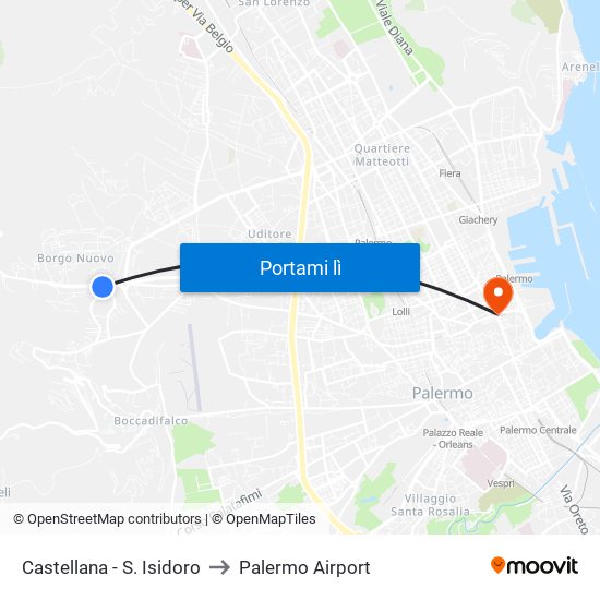 Castellana - S. Isidoro to Palermo Airport map