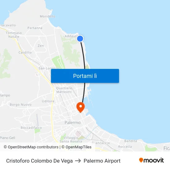 Cristoforo Colombo De Vega to Palermo Airport map