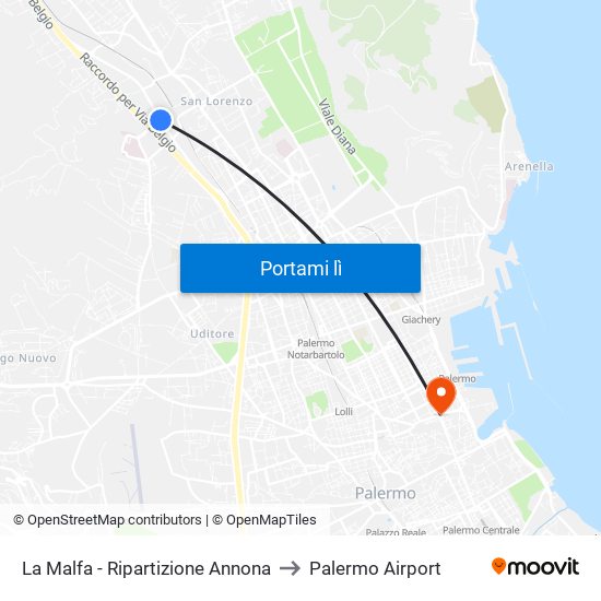 La Malfa - Ripartizione Annona to Palermo Airport map