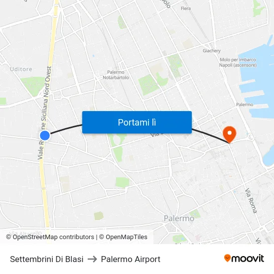 Settembrini Di Blasi to Palermo Airport map