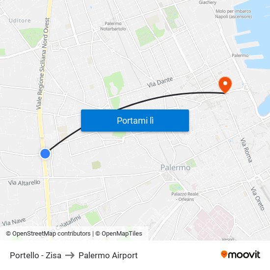 Portello - Zisa to Palermo Airport map