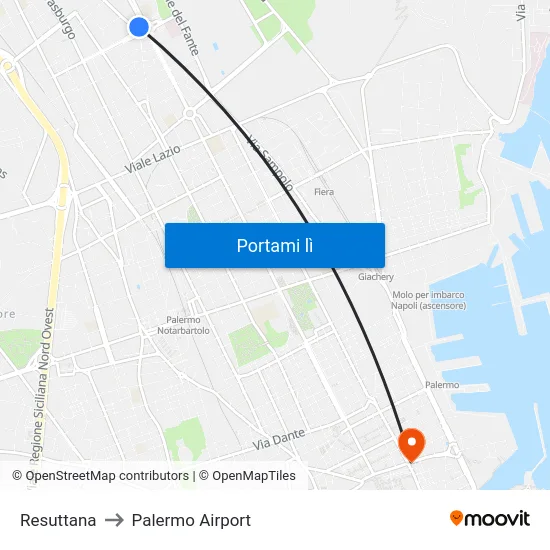 Resuttana to Palermo Airport map