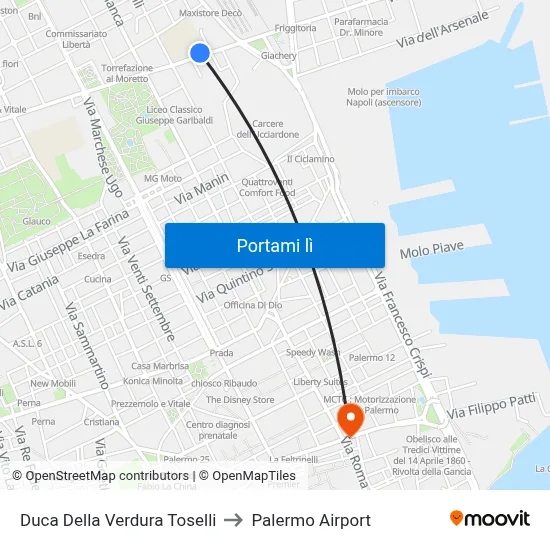Duca Della Verdura Toselli to Palermo Airport map