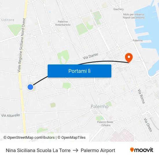 Nina Siciliana Scuola La Torre to Palermo Airport map