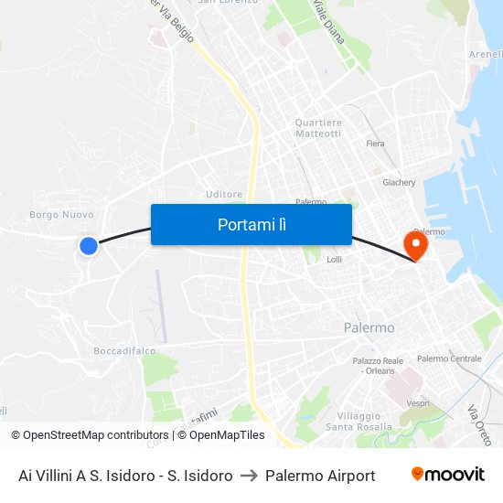 Ai Villini A S. Isidoro - S. Isidoro to Palermo Airport map