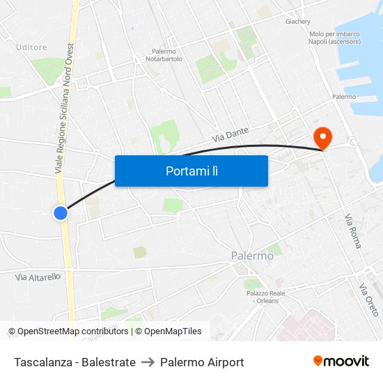 Tascalanza - Balestrate to Palermo Airport map
