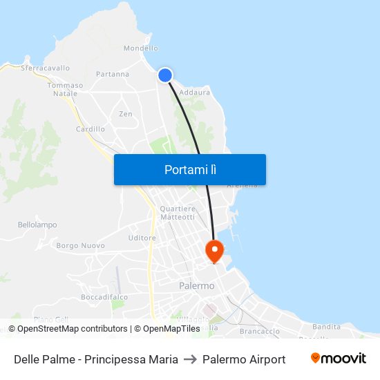 Delle Palme - Principessa Maria to Palermo Airport map
