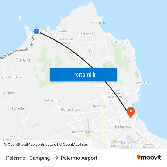 Palermo - Camping to Palermo Airport map