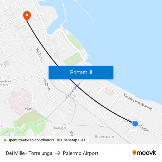 Dei Mille - Torrelunga to Palermo Airport map