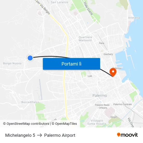 Michelangelo 5 to Palermo Airport map