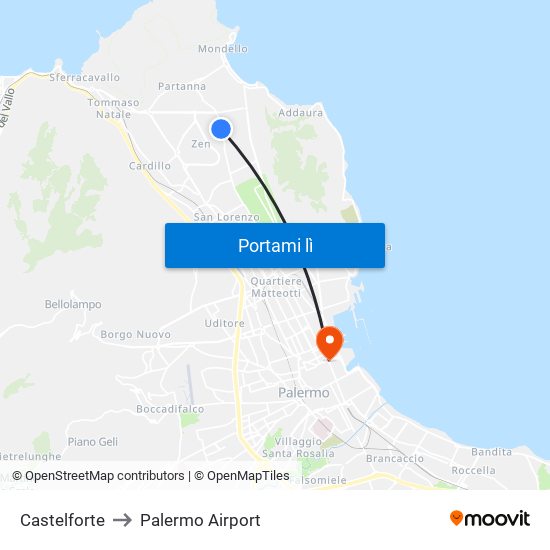Castelforte to Palermo Airport map