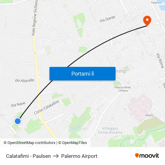 Calatafimi - Paulsen to Palermo Airport map