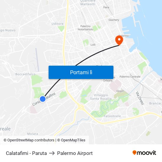 Calatafimi - Paruta to Palermo Airport map