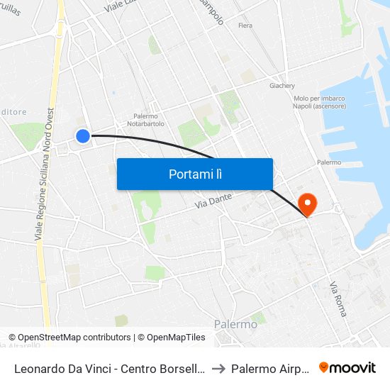 Leonardo Da Vinci - Centro Borsellino to Palermo Airport map