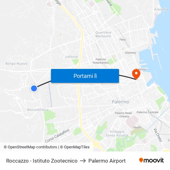Roccazzo - Istituto Zootecnico to Palermo Airport map