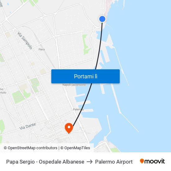 Papa Sergio - Ospedale Albanese to Palermo Airport map