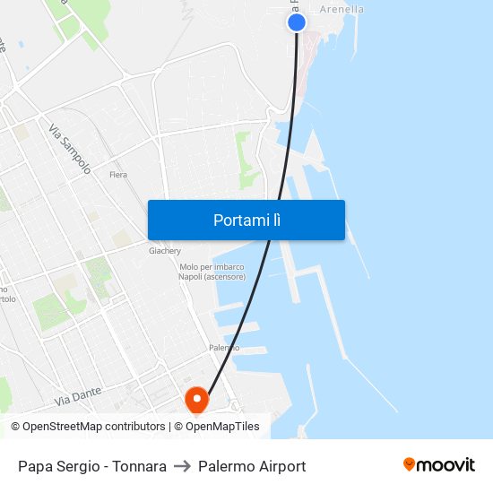 Papa Sergio - Tonnara to Palermo Airport map