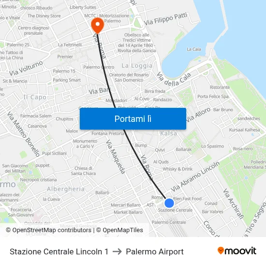 Stazione Centrale Lincoln 1 to Palermo Airport map