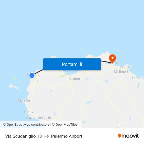 Via Scudaniglio 13 to Palermo Airport map