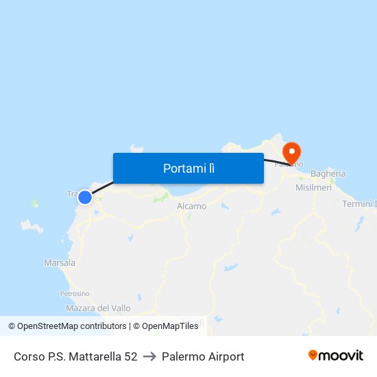 Corso P.S. Mattarella 52 to Palermo Airport map