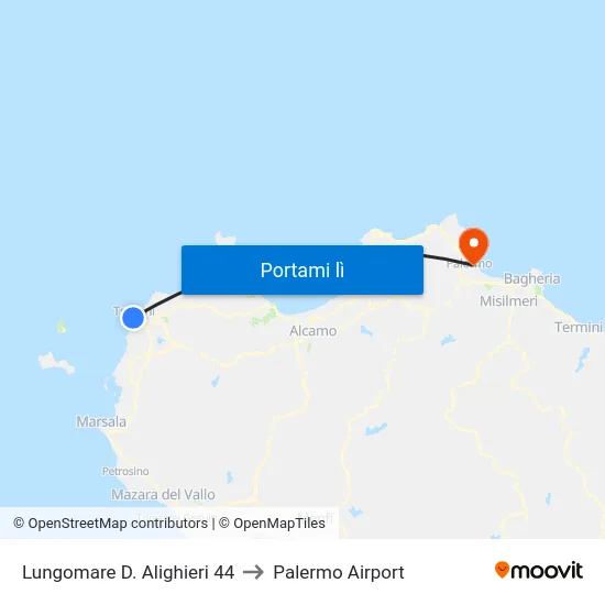 Lungomare D. Alighieri 44 to Palermo Airport map