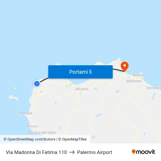 Via Madonna Di Fatima 110 to Palermo Airport map