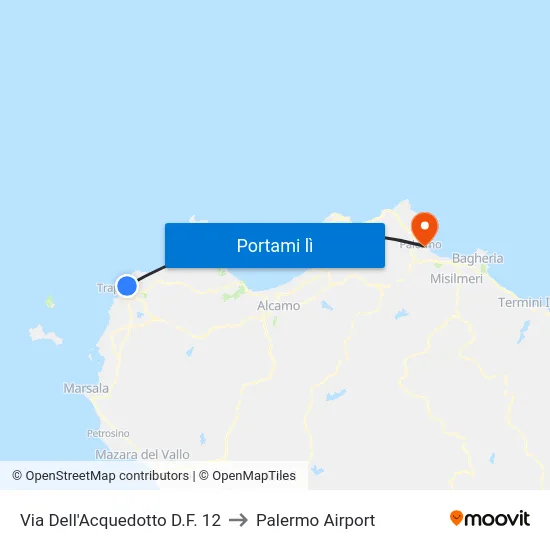 Via Dell'Acquedotto D.F. 12 to Palermo Airport map