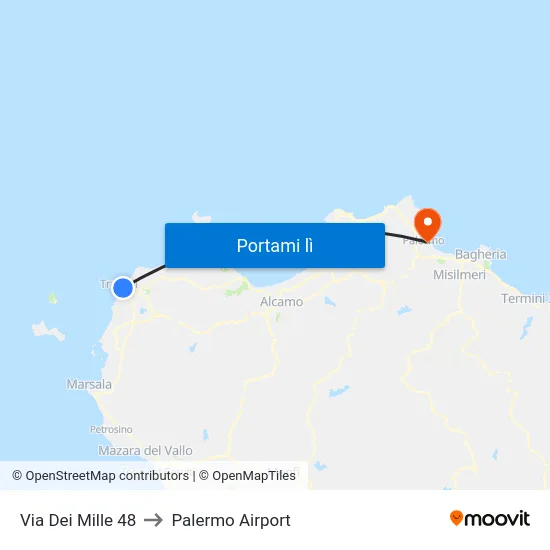 Via Dei Mille 48 to Palermo Airport map