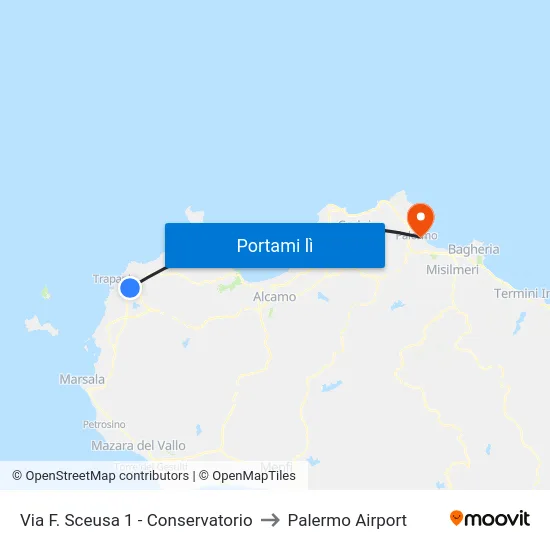 Via F.Sco  Sceusa - D.F. Conservatorio to Palermo Airport map
