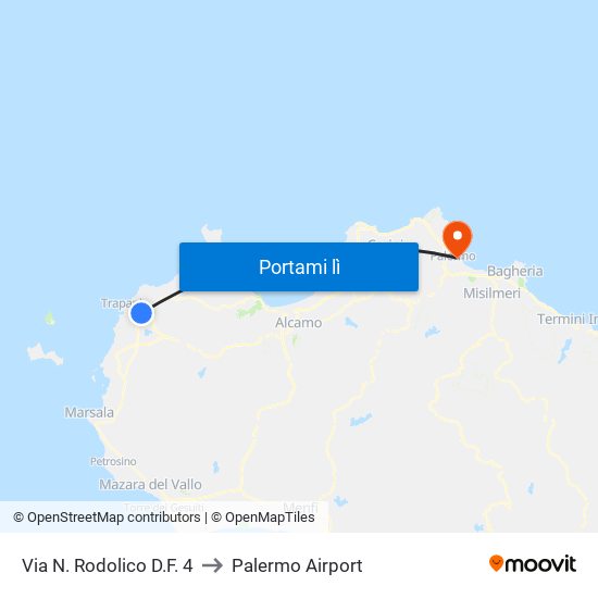 Via N. Rodolico D.F. 4 to Palermo Airport map