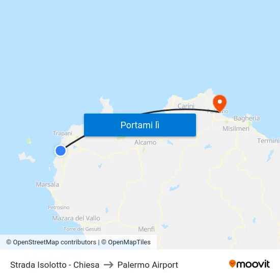 Strada Isolotto - Chiesa to Palermo Airport map