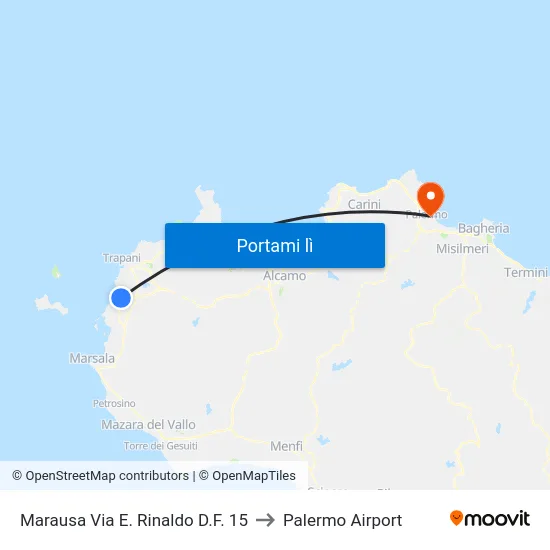 Marausa Via E. Rinaldo D.F. 15 to Palermo Airport map
