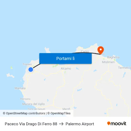 Paceco Via Drago Di Ferro 88 to Palermo Airport map