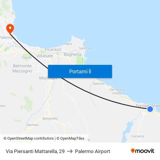 Via Piersanti Mattarella, 29 to Palermo Airport map