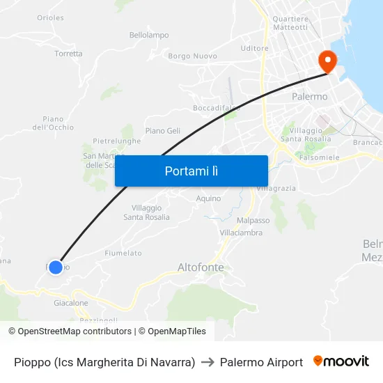 Pioppo (Ics Margherita Di Navarra) to Palermo Airport map