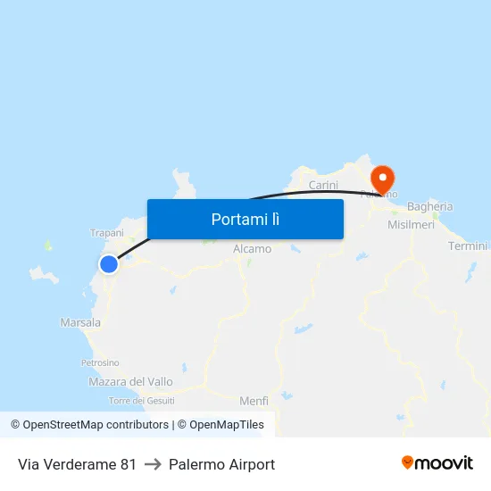 Via Verderame 81 to Palermo Airport map