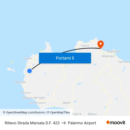 Rilievo Strada Marsala D.F. 423 to Palermo Airport map
