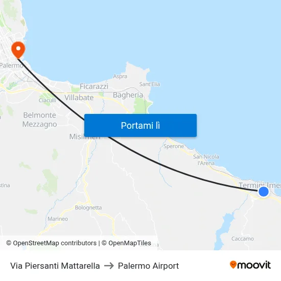 Via Piersanti Mattarella to Palermo Airport map