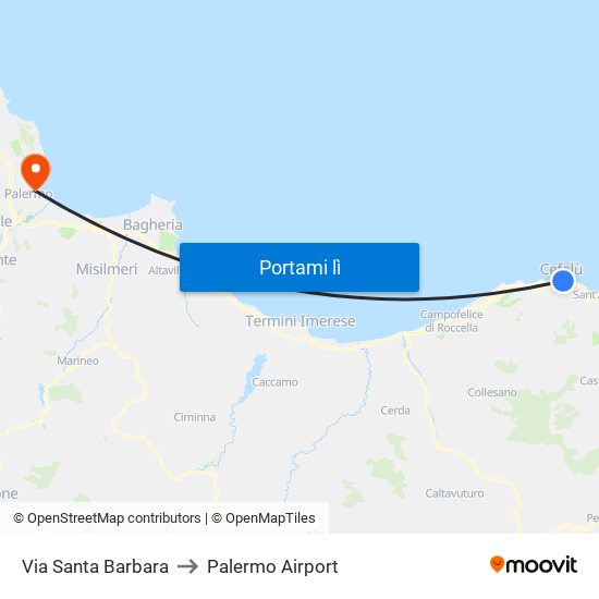 Via Santa Barbara to Palermo Airport map