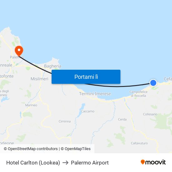 Hotel Carlton (Lookea) to Palermo Airport map