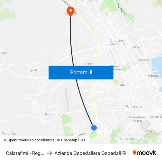 Calatafimi - Regione Siciliana to Azienda Ospedaliera Ospedali Riuniti Villa Sofia - Cervello map