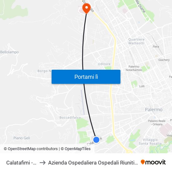 Calatafimi - Chinnici to Azienda Ospedaliera Ospedali Riuniti Villa Sofia - Cervello map