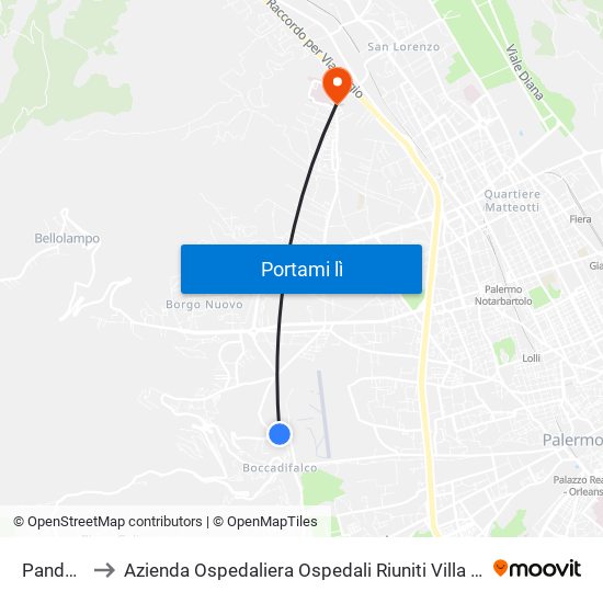 Pandolfini to Azienda Ospedaliera Ospedali Riuniti Villa Sofia - Cervello map