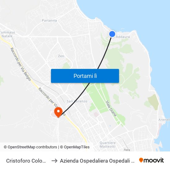 Cristoforo Colombo - Roosevelt to Azienda Ospedaliera Ospedali Riuniti Villa Sofia - Cervello map