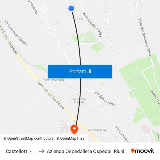 Castellotti - Marciano to Azienda Ospedaliera Ospedali Riuniti Villa Sofia - Cervello map