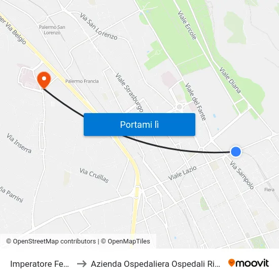 Imperatore Federico Metro' to Azienda Ospedaliera Ospedali Riuniti Villa Sofia - Cervello map