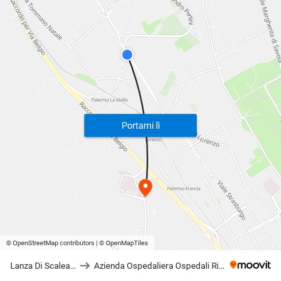 Lanza Di Scalea - Velodromo to Azienda Ospedaliera Ospedali Riuniti Villa Sofia - Cervello map