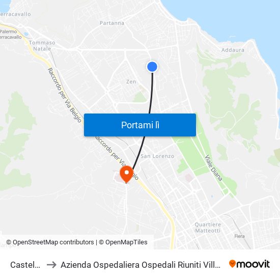 Castelforte to Azienda Ospedaliera Ospedali Riuniti Villa Sofia - Cervello map